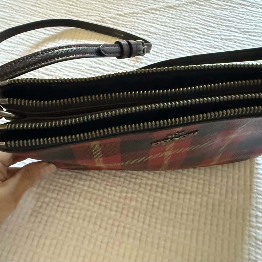 Coach Red and Black Plaid Crossbody Bag